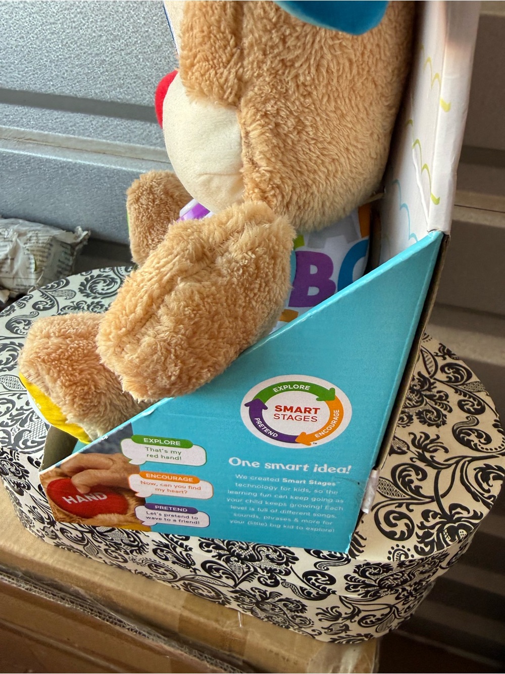 Fisher-Price Tan Puppy Plush with Blue Ears and Colorful ABC Heart - Picture 5 of 8